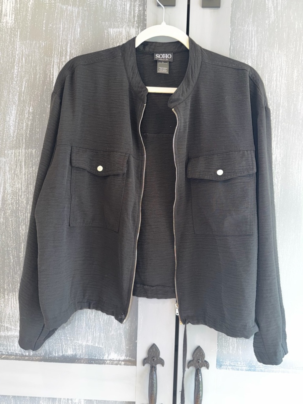 SOHO Apparel Ltd Black Zip Front Jacket L | Lightweight Utility Casual Chic - Picture 2 of 6